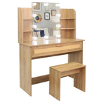 ZUN Vanity Desk Set Stool & Dressing Table with LED Lighting Mirror Drawer and Compartments Modern Wood W1673123627