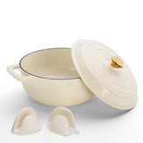 Cast iron 5QT cooking pot - ceramic white - comes with two silicone gloves - Enamel pot 06079080