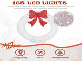 36in Pre-lit Outdoor Christmas Wreath Decoration, Lighted Metal Wreath with Red Bow, Remote Control 78170897