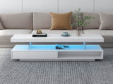 VIBE HAUS LED Coffee Table with Storage, Modern Center Table with 2 Drawers and Display Shelves, WF307038AAK