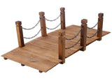 5 FT Wooden Garden Bridge, Stained Wood Arc Footbridge with Chain Railings for Backyard Creek Farm, 06028171