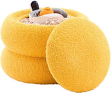 Storage Ottoman, Round Teddy Velvet Footrest with Tray, Macaron-Shaped Stool, Modern Side Table, 72119708