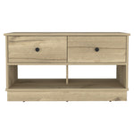 ZUN Light Oak Rectangle 2-Shelf 2-Drawer Storage Bench B06280461