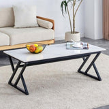 ZUN A modern minimalist style white marble patterned coffee table with black metal legs. Computer desk. W1151P154283
