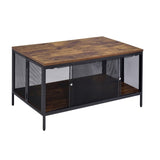 ZUN Antique Oak and Black Coffee Table with 4 Sliding Doors B062P181364