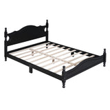 Queen Size Wood Platform Bed Frame,Retro Style Platform Bed with Wooden Slat Support,Black WF310132AAB
