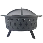 ZUN Round fire pit with net cover, fire poker, diamond mesh, metal wood burning outdoor fire pit, W1951P254205