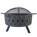 Round fire pit with net cover, fire poker, diamond mesh, metal wood burning outdoor fire pit, W1951P254205