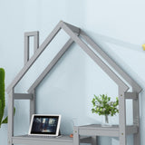 ZUN House-shaped Wooden writing Desk,Kids study Table,Bookshelf & Toy Storage,Grey W504P145322