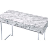 Rectangular Writing Desk with 2 Drawers, White Engineered Stone Top and Chrome B016P311828