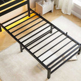 Twin Size Bed Frame Heavy Duty Platform Bed Frame with Headboard, USB Charging Station, LED Bed, No W840P209905