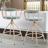 2 Pcs Blue Chenille Swivel Bar Stools with Khaki Powder-Coated Metal Legs 51286050