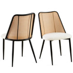 ZUN Off White Rattan Dining Chairs Set of 2,Boucle Chairs with Natural Cane Back, Upholstered Dining W1164P218677