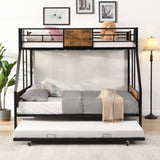 Twin Over FULL Metal Bunk Bed with Trundle 2 - Side Ladder and Full-Length Guardrail, No Box Spring W311133419