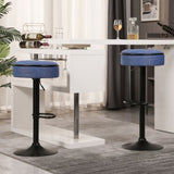 Round Storage Bar Stool Set of 2, Blue Linen Height Adjustable Barstool, 360&degCounter Height Swivel W2200P196799
