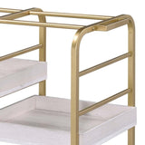 Gold and White Washed Serving Cart with 3 Adjustable Trays B062P186560