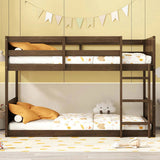 Twin over Twin Floor Bunk Bed Panelled Headboard and Footboard, Solid Rubber Wood Foundation W504P263818