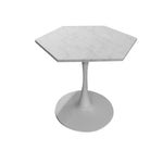 ZUN 31.50" Modern Hexagonal Coffee Table with White Printed Marble Top and Metal Base for Dining Room, W757P186688