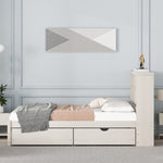 ZUN Modern Twin Size Bed Frame With Built-in USB Port on Bookcase Headboard and 2 Drawers for White W697P152022