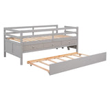 ZUN Low Loft Bed Twin Size with Full Safety Fence, Climbing ladder, Storage Drawers and Trundle Gray WF312991AAE