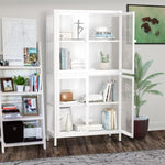 ZUN Four Glass Door Storage Cabinet with Adjustable Shelves and Feet Cold-Rolled Steel Sideboard W1673106109