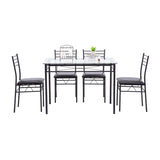 ZUN [110 x 70 x 76cm] Iron Glass Dining Table and Chairs Black One Table and Four Chairs PU Cushion 36919194