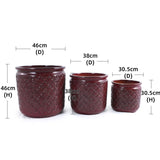 Handmade Ceramic Planter Set of 3, 15/12/9 Inch Diameter, Burgundy Diamond-Pattern, for Orchids & W3273P321477
