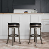 ZUN 30" Bar Stool, Weathered Gray Finish, Black Leather Seat B04660735