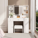 The white vanity with LED mirror is equipped with a hair dryer rack, the vanity in the bedroom W1320P186713