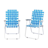 ZUN 2pcs Steel Tube PP Webbing Bearing 120kg Folding Beach Chair Blue& White Strip 18794766