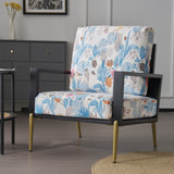 Retro Low Back Floral Print Velvet Accent Armchair with Gold Metal Legs & Rubberwood Frame, Wide N817P237961B
