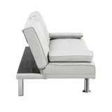 ZUN Sofa Bed with Armrest two holders WOOD FRAME, STAINLESS LEG, FUTON WHITE PVC W2297P164962