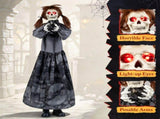48" Animated Halloween Girl Doll Animatronic, Sound Activated Pop-Up Head with Light Up Red Eyes & 88428130
