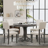 ZUN 5-Piece Retro Round Dining Table Set with Curved Trestle Style Table Legs and 4 Upholstered Chairs 68208940