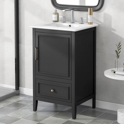 ZUN 20" Bathroom Vanity with Sink, Bathroom Cabinet with Two Doors, Door Shelf Storage and Adiustable 56907850