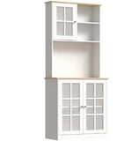 Large Countertop Kitchen Pantry Cabinet,Freestanding Storage Cabinet with Hutch,Glass Doors and T3971P416354