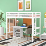 ZUN Twin size Loft Bed with Desk and Writing Board, Wooden Loft Bed with Desk & 2 Drawers Cabinet- White 69005243