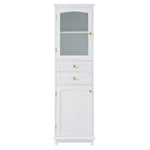 ZUN 63" Tall Bathroom Storage Cabinet with Glass Doors, Free-Standing, Two Drawers, and Adjustable N729P171305K