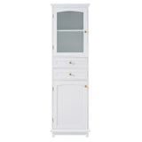 ZUN 63" Tall Bathroom Storage Cabinet with Glass Doors, Free-Standing, Two Drawers, and Adjustable N729P171305K