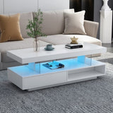 ZUN LED Coffee Table with Storage, Modern Center Table with 2 Drawers and Display Shelves, Accent 23639426