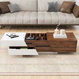 Modern Extendable Sliding Top Coffee Table with Storage in White&Walnut WF308184AAD