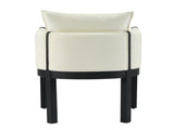Linen Upholstered Armchair with Black Rubber Wood Legs in White N768P305168B