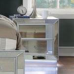 ZUN Glam 1pc Nightstand Silver Solid Wood Mirror Accent Bedroom Furniture LED Lights on Bottom Full B011131275