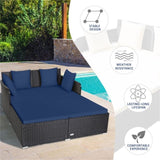 Navy Outdoor Rattan Daybed with Upholstered Cushions 93205314