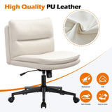 ZUN Office Chair Armless Desk Chair with Wheels, PU Padded Wide Seat Home Office Chairs, 120&deg; Rocking W1521P179327