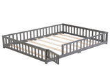Full Size Floor Bed with Door,Solid Wood Platform Bed Frame with Fence,Suitable for children,Pine W495123245