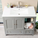 Grey MDF Lacquered Double Door & 2-Drawer Bathroom Vanity Cabinet with Decorative Molding 06351228