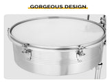 Percussion 13" & 14" Timbales Drum Set with Stand and Cowbell Silver 02216190