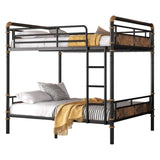 Full over Full Metal Bunk Bed, Industrial Detachable Bunkbeds with Safety Guard Rails for Teens W2580P304986