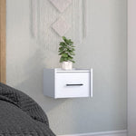 ZUN Boa Floating Nightstand , End Table, Side Table Wall-Mounted Single Drawer Design with Handle- White B200137812